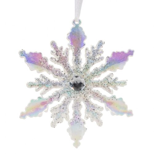 Ялинкова прикраса "Кришталева сніжинка" 13 см біла з переливом