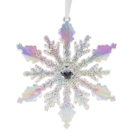 Ялинкова прикраса "Кришталева сніжинка" 13 см біла з переливом
