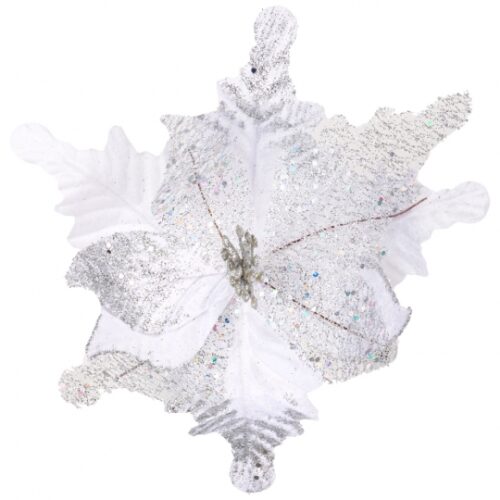 Декоративна квітка "Пуансетія" срібна 32 см