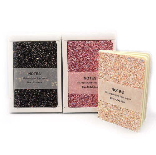 Блокнот 9*14 "Блискучий глітер" на гумці в клітинку 96 арк