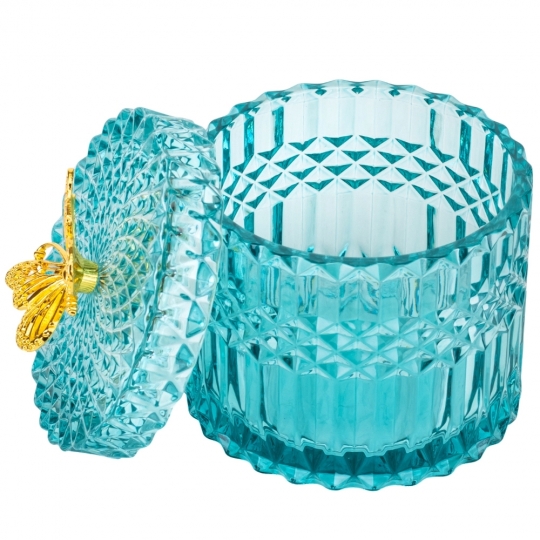 Шкатулка скляна "Золотий метелик" бірюза 10,5 см