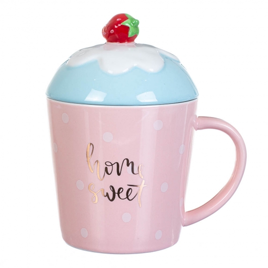 Чашка керамічна "Панкейк" з кришкою мікс кольорів 300 мл