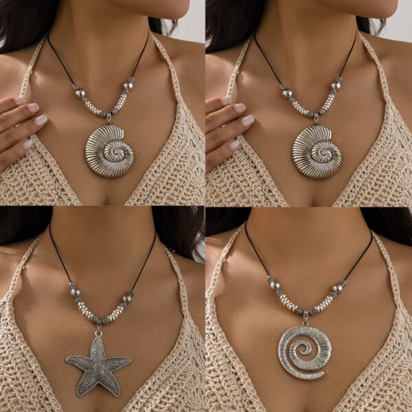 Намисто/ Кольє "Морське" на шнурі з декором срібний