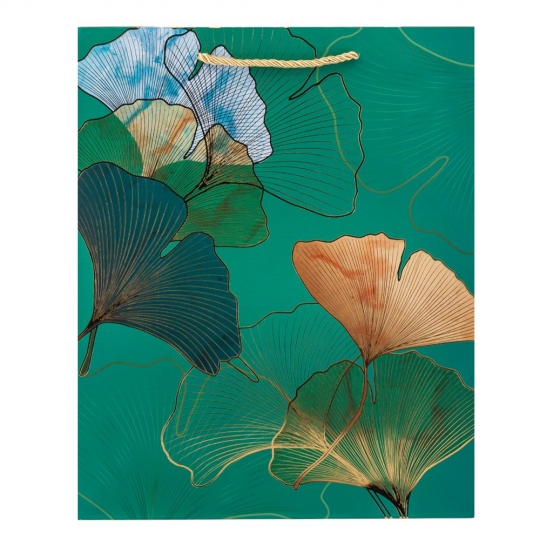 Пакет подарунковий “M” (32*26*10) "Листки Гінкго"