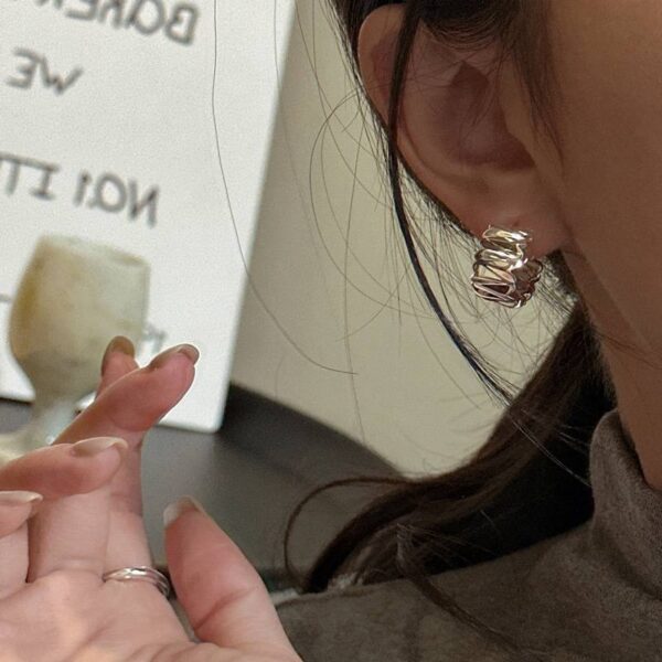 Сережки "Геометричні" кільця рельєфні срібні (10244)