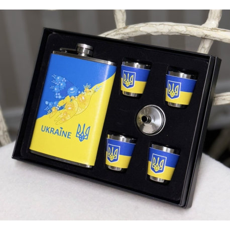 Набір чоловічий подарунковий "Ukraine" Фляга/рюмки синьо-жовтий (23*17,5*4 см)