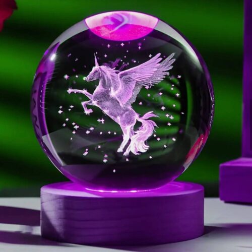 Нічник скляна куля "Пегас" 8 см (змінює кольори)