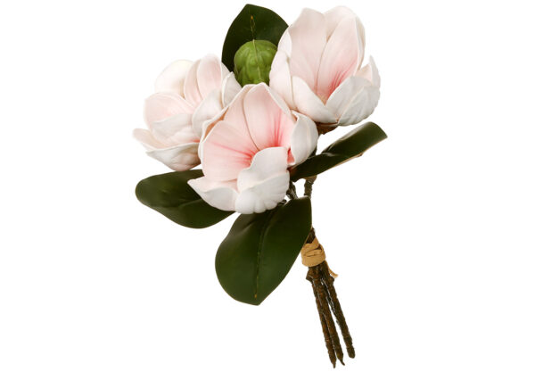Штучний букет магнолій 26 см з листям ніжно-рожевий