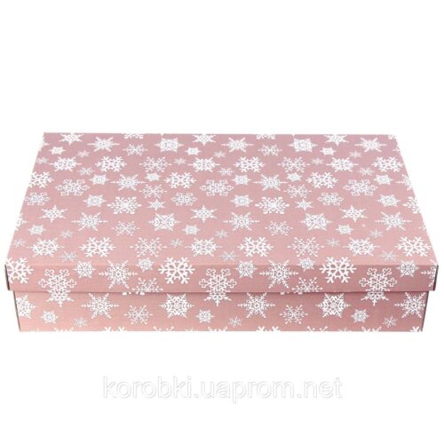 726aa4f9-6951-4d51-aa2a-76e26b3d89ef.jpg Коробка подарункова з мікрогофрокартону (52*32*12) рожева/ сніжинки