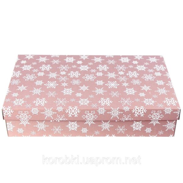 Коробка подарункова з мікрогофрокартону (52*32*12) рожева/ сніжинки