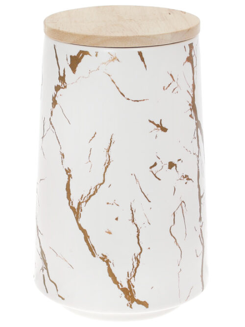 Банка порцелянова "Мармурова Розкіш" 1000 мл з бамб. кришкою  білий із золотом