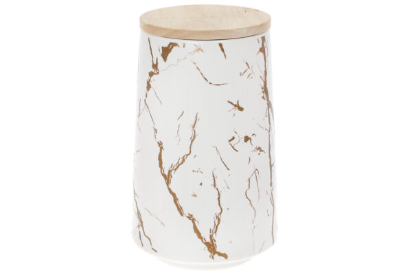 Банка порцелянова "Мармурова Розкіш" 1000 мл з бамб. кришкою  білий із золотом