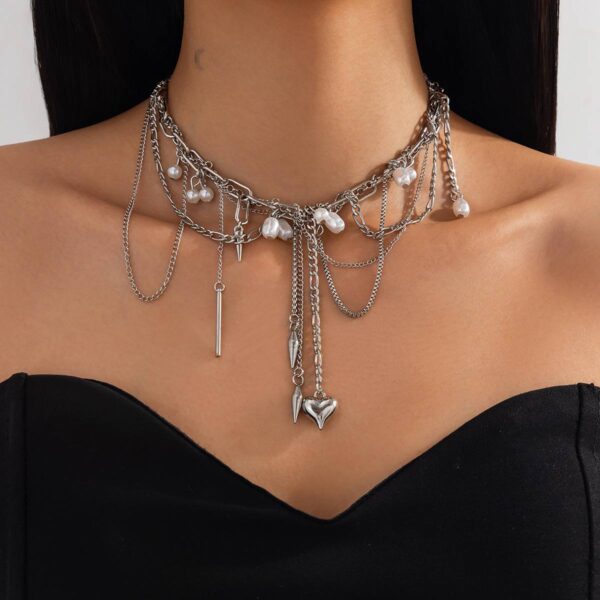 Намисто-Чокер/ Кольє ланцюг з підвісками та перлами срібний