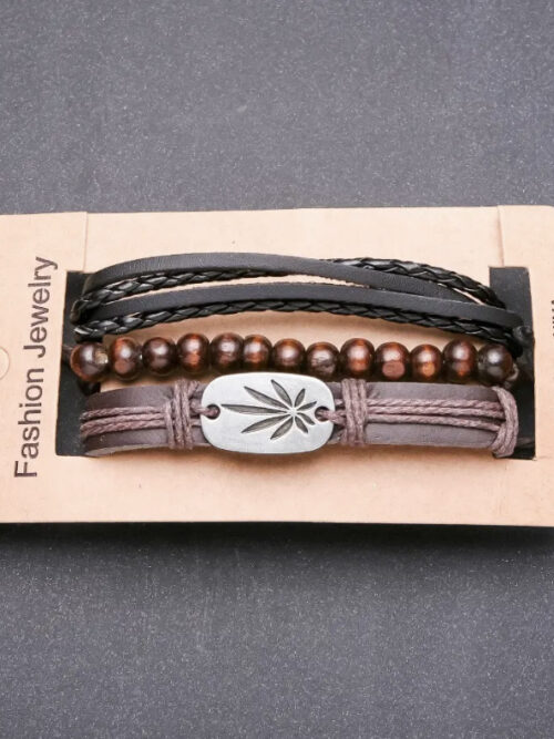 Браслет чоловічий 3 в 1 "Листок" на затяжці