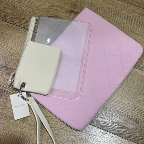 Набір косметичок 3 в 1 прямокутна велика/ прозора/ гаманець Primark ніжно-рожева