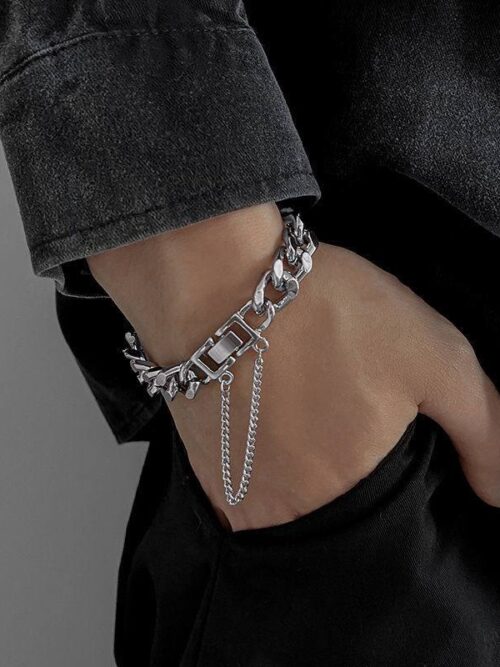 Браслет унісекс "Ланцюг" крупний  з підвіскою срібний