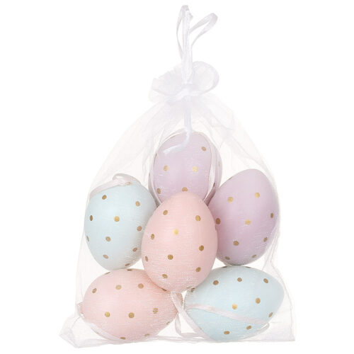 Набір великодніх підвісок "Яйце в горошок" (6 шт) 4*6 см/ 3*4 см в мішечку