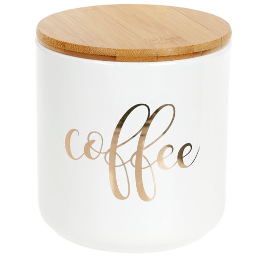 Банка керамічна з бамбуковою кришкою Coffee, 600мл 11см, білий із золотом