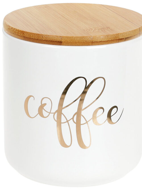 Банка керамічна з бамбуковою кришкою Coffee, 600мл 11см, білий із золотом