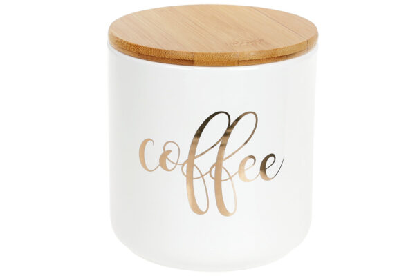 75793f46-a898-4b48-8ac9-f09abec65ea7.jpg Банка керамічна з бамбуковою кришкою Coffee, 600мл 11см, білий із золотом