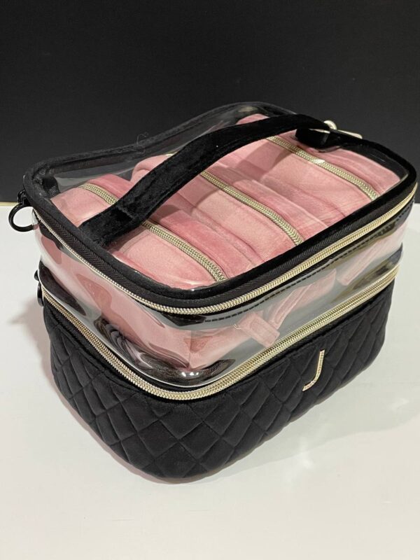 Косметичка-кейс 4 в 1 Primark велюрова на 2 віділення чорна/ рожеві