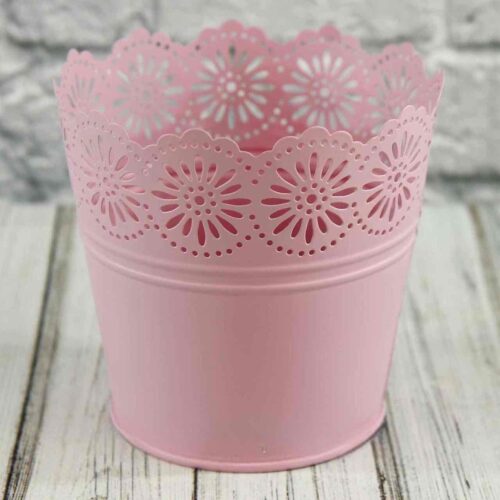 Кашпо металеве ажурне «відерце» (14*13*10) рожевий