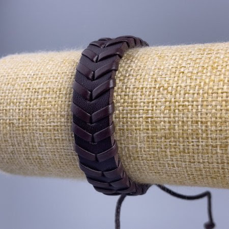 Браслет чоровічий плетений шкіра на затяжці коричневий мікс (L 18-25 см s 1 мм )