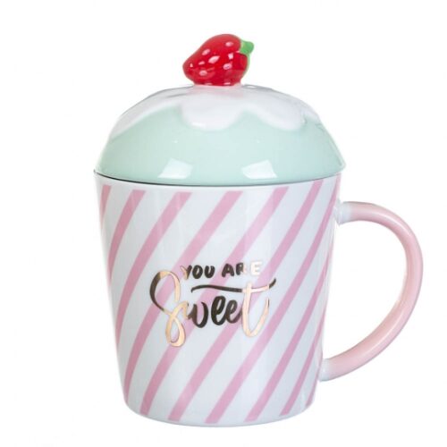 Чашка керамічна "Панкейк" з кришкою мікс кольорів 300 мл