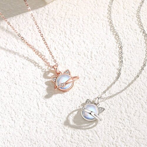 77b2c838-c69c-4515-b7b3-82905db41b6b.jpg Кулон на ланцюжку "Котик" місячний камінь рожеве золото/срібло