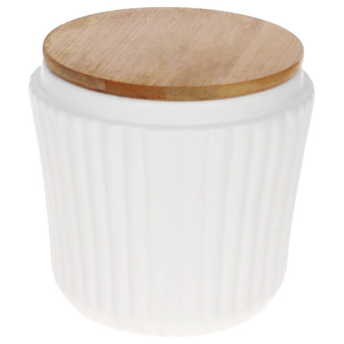 Банка керамічна "Смуга" 450 мл з бамб. кришкою білий матовий