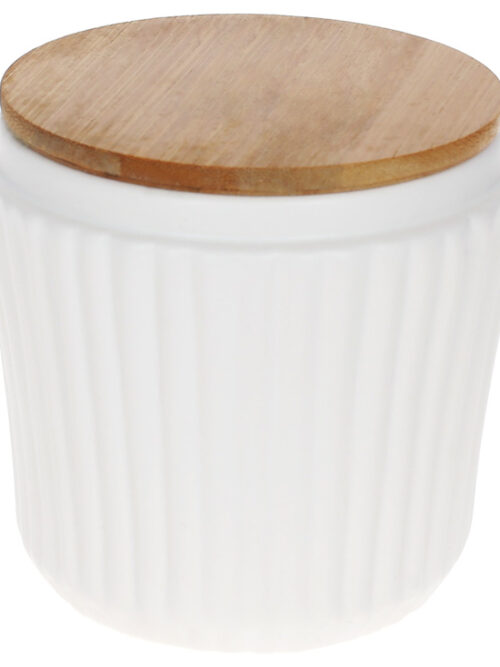 Банка керамічна "Смуга" 450 мл з бамб. кришкою білий матовий