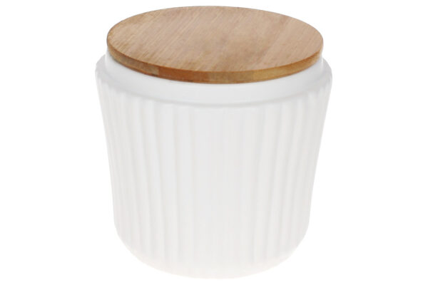 Банка керамічна "Смуга" 450 мл з бамб. кришкою білий матовий