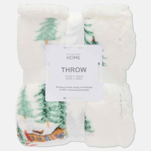 Плед «Будиночки у лісі» THROW Primark 120*150 пухнастий фліс білий