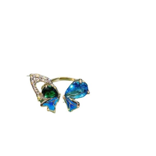 Каблучка "Метелик" сині/зелені камінці/стрази золота (10429)