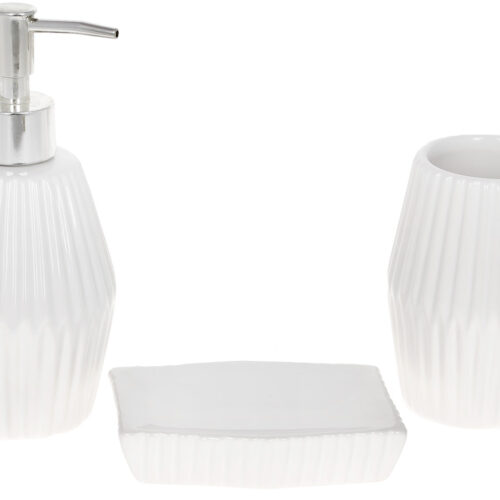 Набір для ванної кімнати "Ліхтарик" мильниця/дозатор/склянка білий ребристий 3 шт