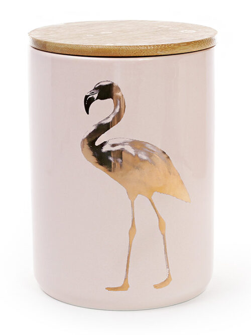 Банка порцелянова "Фламінго" з бамбуковою кришкою, рожевий із золотом 1200 мл
