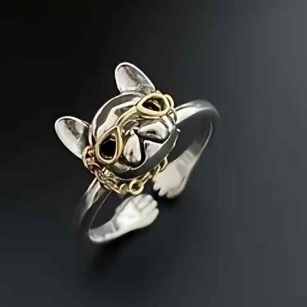 Каблучка жіноча металева «Бульдог в окулярах» срібний (8408)