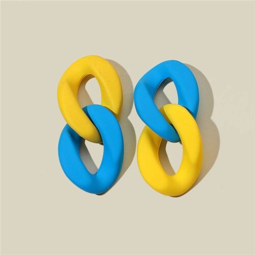 Сережки акрилові "Ланцюг" масивні синьо-жовті 3,5 см (8107)