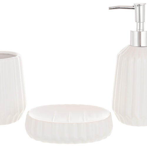Набір для ванної кімнати мильниця/дозатор/склянка білий ребристий 3 шт