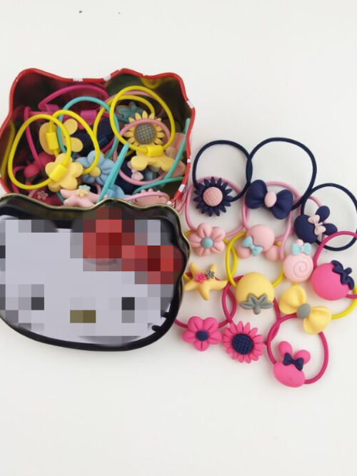 Гумки для волосся дитячі, набір 40 шт, в коробці Hello Kitty, кольорові