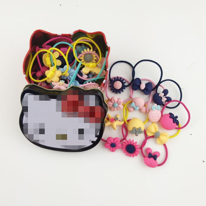 Гумки для волосся дитячі, набір 40 шт, в коробці Hello Kitty, кольорові