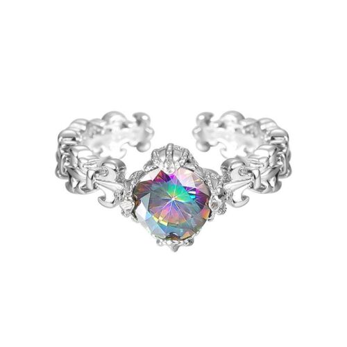 Каблучка жіноча геометрична абстрактна з камінцем срібна (10605)