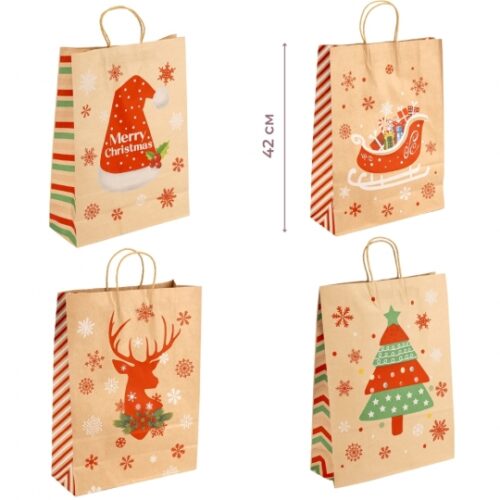 Пакет подарунковий "S" (15*21*10 см) Крафт Новорічний