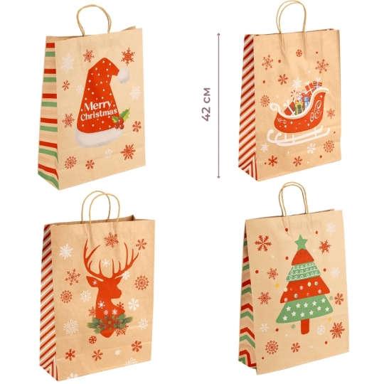 Пакет подарунковий "S" (15*21*10 см) Крафт Новорічний