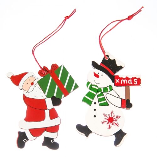 Набір ялинкових прикрас "Дід Мороз та Сніговик" 2 шт (дерево)