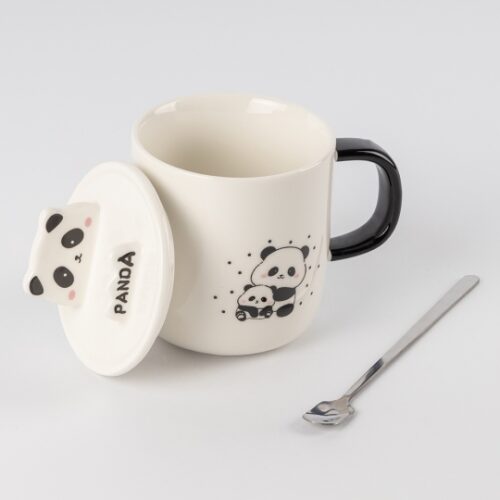 Чашка керамічна "Панда" з кришкою та ложкою 350 мл