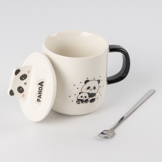 Чашка керамічна "Панда" з кришкою та ложкою 350 мл