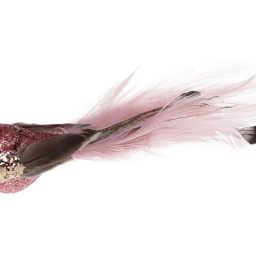 Ялинкова прикраса "Пташка" темно-рожева на кліпсі 20 см