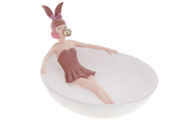 Тарілочка для прикрас "Дівчинка-Зайчик" 28 см білий з рожевим