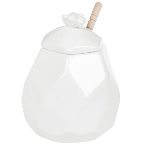 Медівниця "Сота" порцелянова з дерев"яною ложкою біла, 450 мл